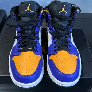 Nike Air Jordan 1 Mid “Lakers”.  Like new condition.  Shoe crease protectors inc